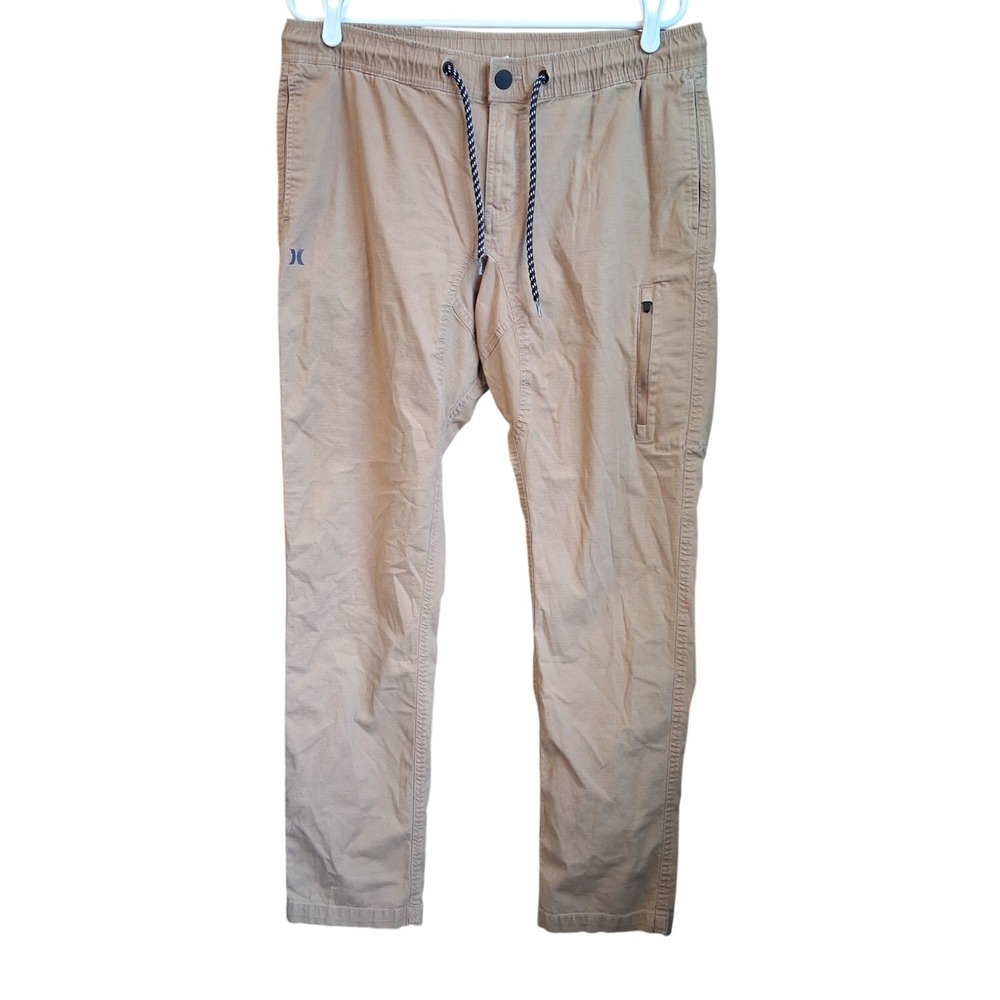 Hurley Mens Khaki Cargo Pants Large Straight Leg Cotton Outdoor Beach Work EUC